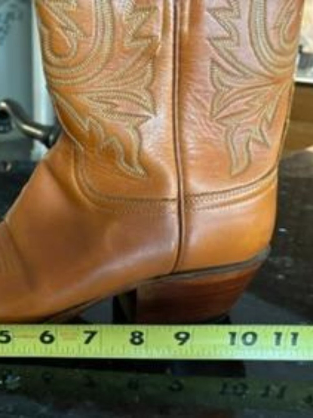 Yellow Leather Western Heeled Boots with Navy and Light Blue Accent - Picture 8 of 14